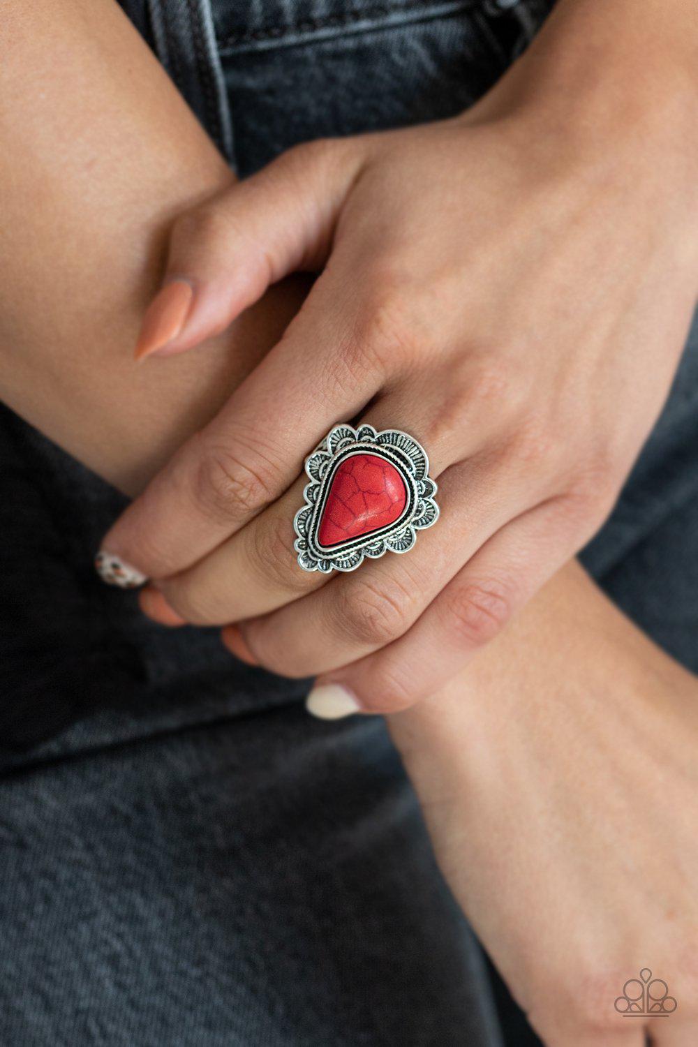 Desert Escape Red Stone and Silver Ring - Paparazzi Accessories-CarasShop.com - $5 Jewelry by Cara Jewels