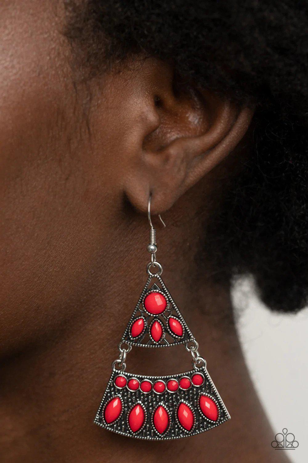 Desert Fiesta Red Earrings - Paparazzi Accessories-on model - CarasShop.com - $5 Jewelry by Cara Jewels