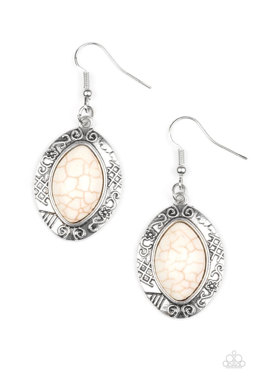 Desert Harvest White Stone Earrings - Paparazzi Accessories - lightbox -CarasShop.com - $5 Jewelry by Cara Jewels