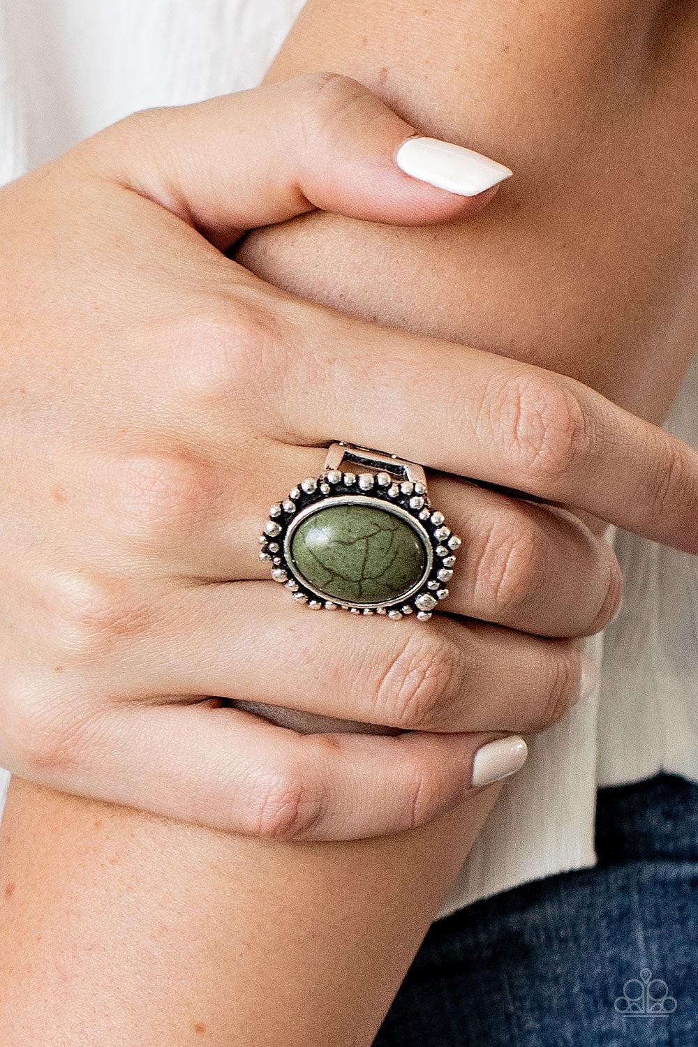 Desert Mine Green Stone Ring - Paparazzi Accessories - model -CarasShop.com - $5 Jewelry by Cara Jewels