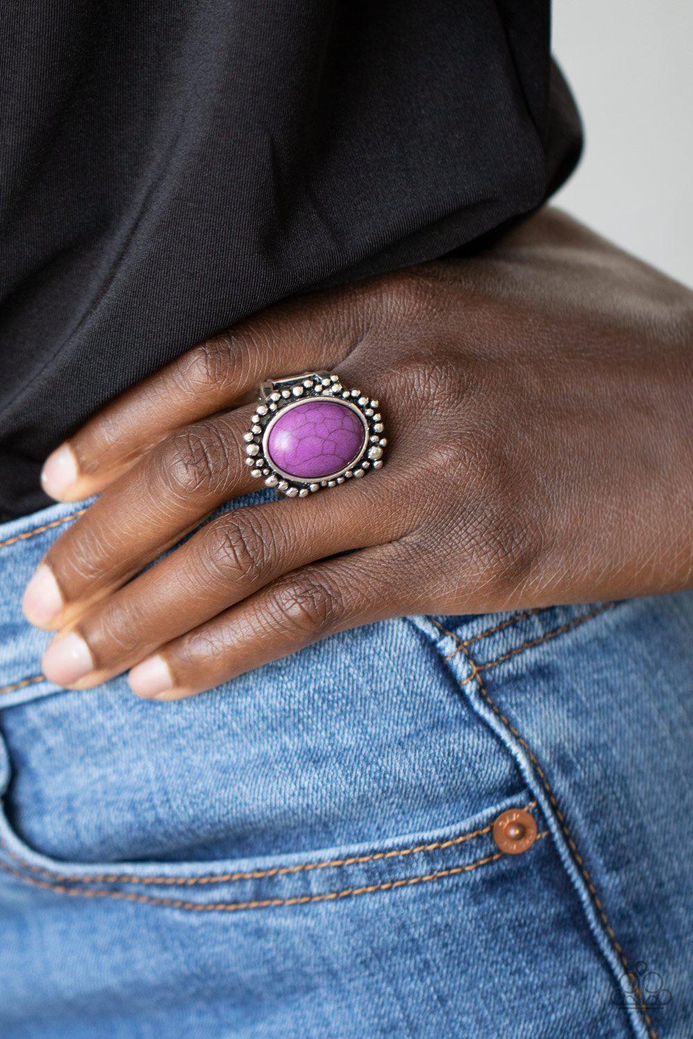 Desert Mine Purple Stone Ring - Paparazzi Accessories - model -CarasShop.com - $5 Jewelry by Cara Jewels