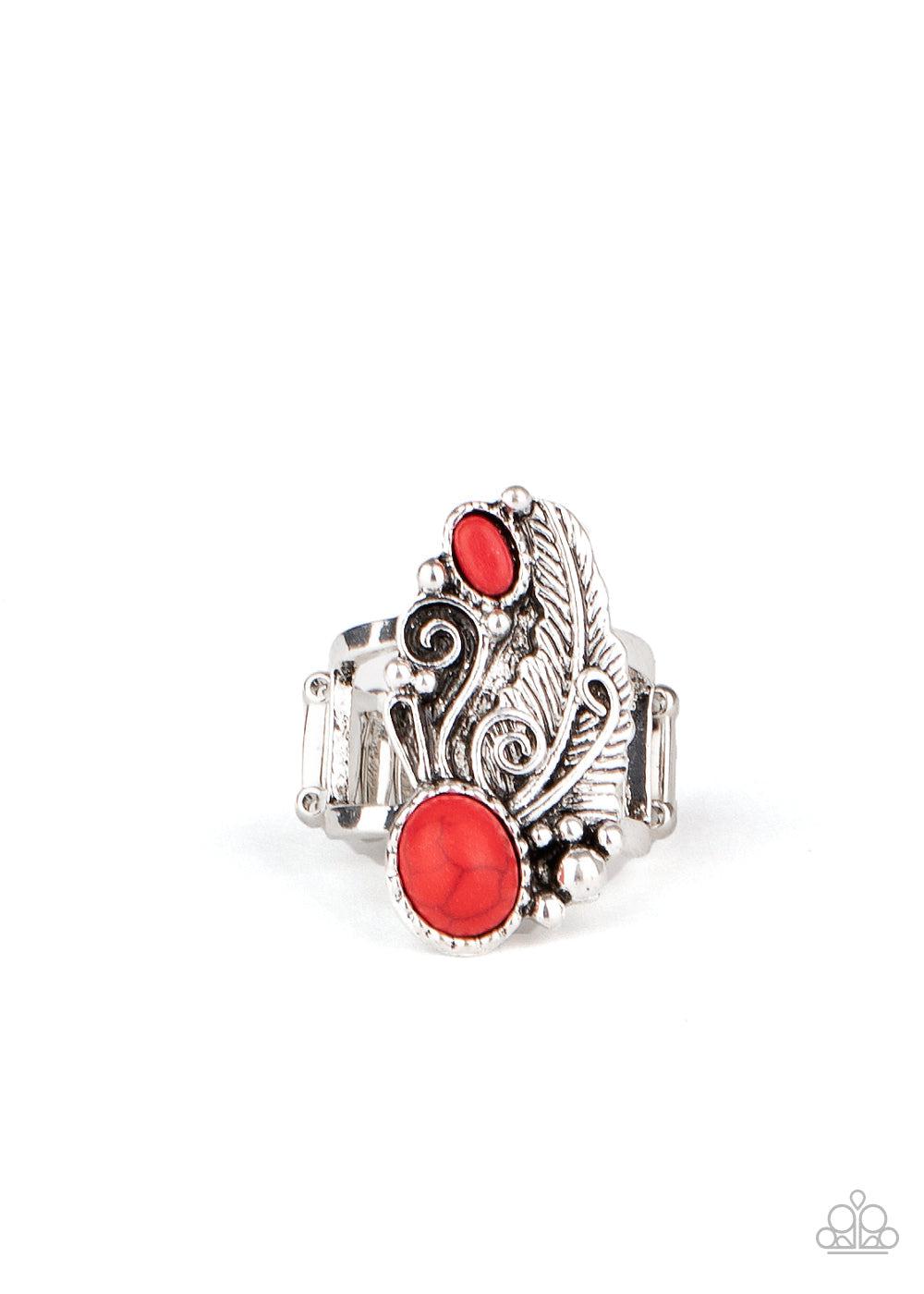 Desert Nest Red Stone Ring - Paparazzi Accessories- lightbox - CarasShop.com - $5 Jewelry by Cara Jewels