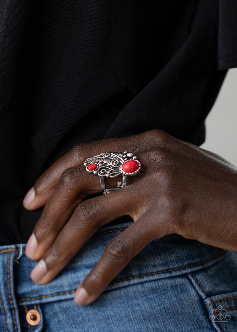 Desert Nest Red Stone Ring - Paparazzi Accessories- lightbox - CarasShop.com - $5 Jewelry by Cara Jewels