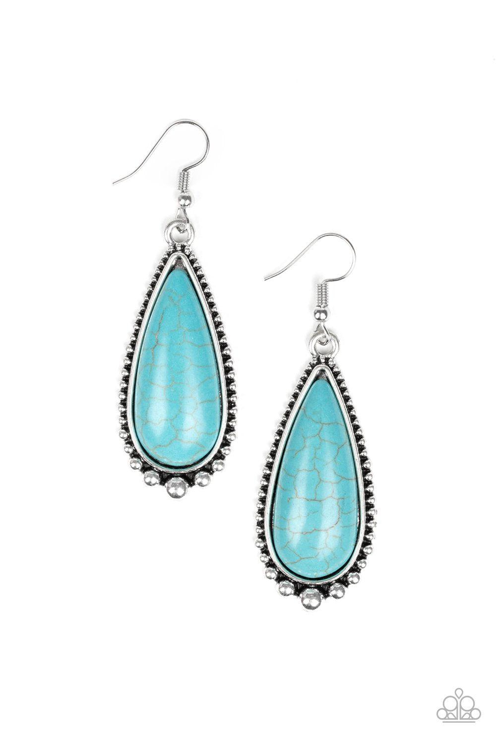 Desert Quench Turquoise Blue Stone Teardrop Earrings - Paparazzi Accessories-CarasShop.com - $5 Jewelry by Cara Jewels