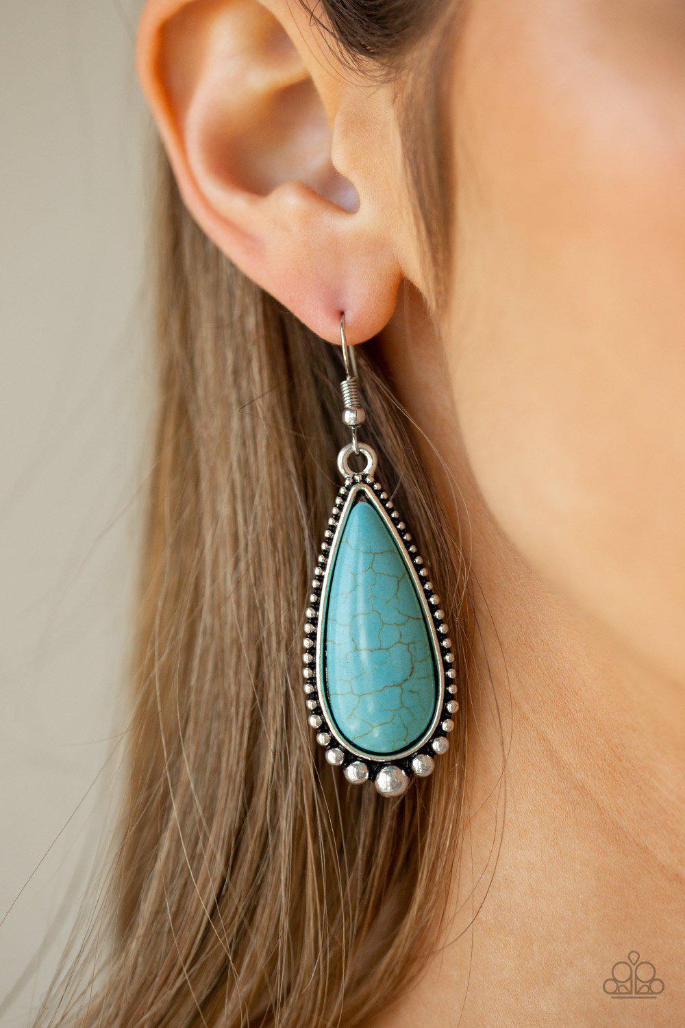 Desert Quench Turquoise Blue Stone Teardrop Earrings - Paparazzi Accessories-CarasShop.com - $5 Jewelry by Cara Jewels