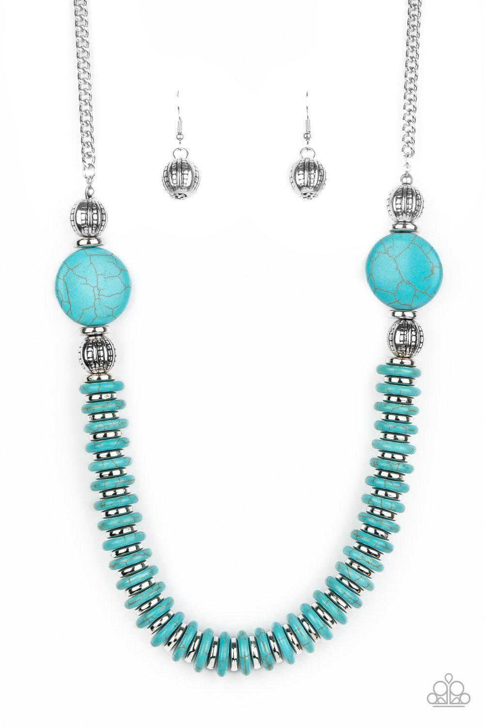 Desert Revival Turquoise Blue Stone and Silver Necklace - Paparazzi Accessories- lightbox - CarasShop.com - $5 Jewelry by Cara Jewels