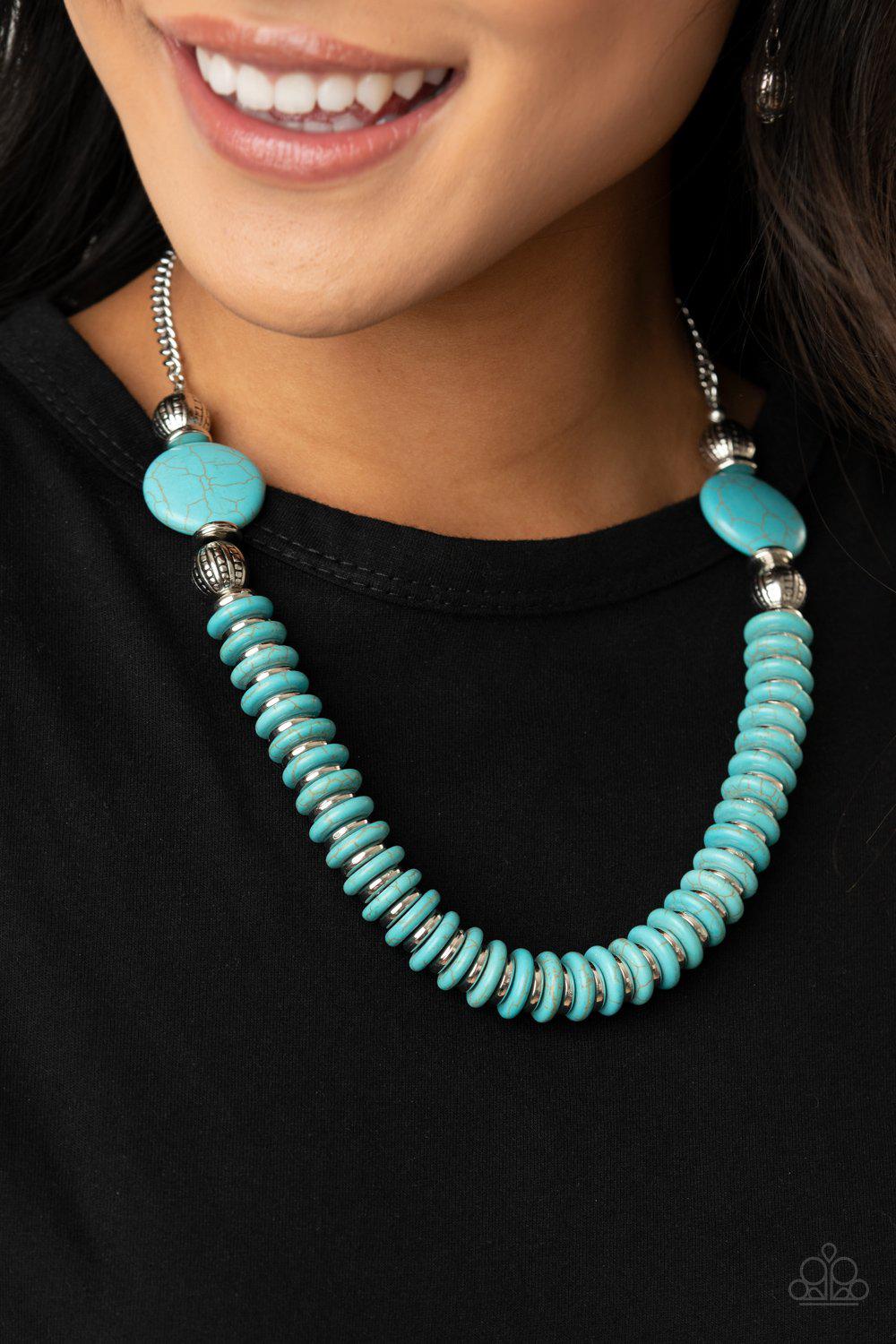 Desert Revival Turquoise Blue Stone and Silver Necklace - Paparazzi Accessories- model - CarasShop.com - $5 Jewelry by Cara Jewels