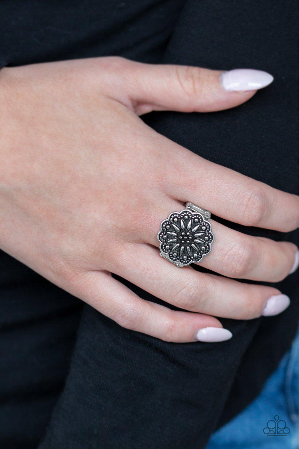 Desert Sunflower Silver Flower Ring - Paparazzi Accessories-CarasShop.com - $5 Jewelry by Cara Jewels
