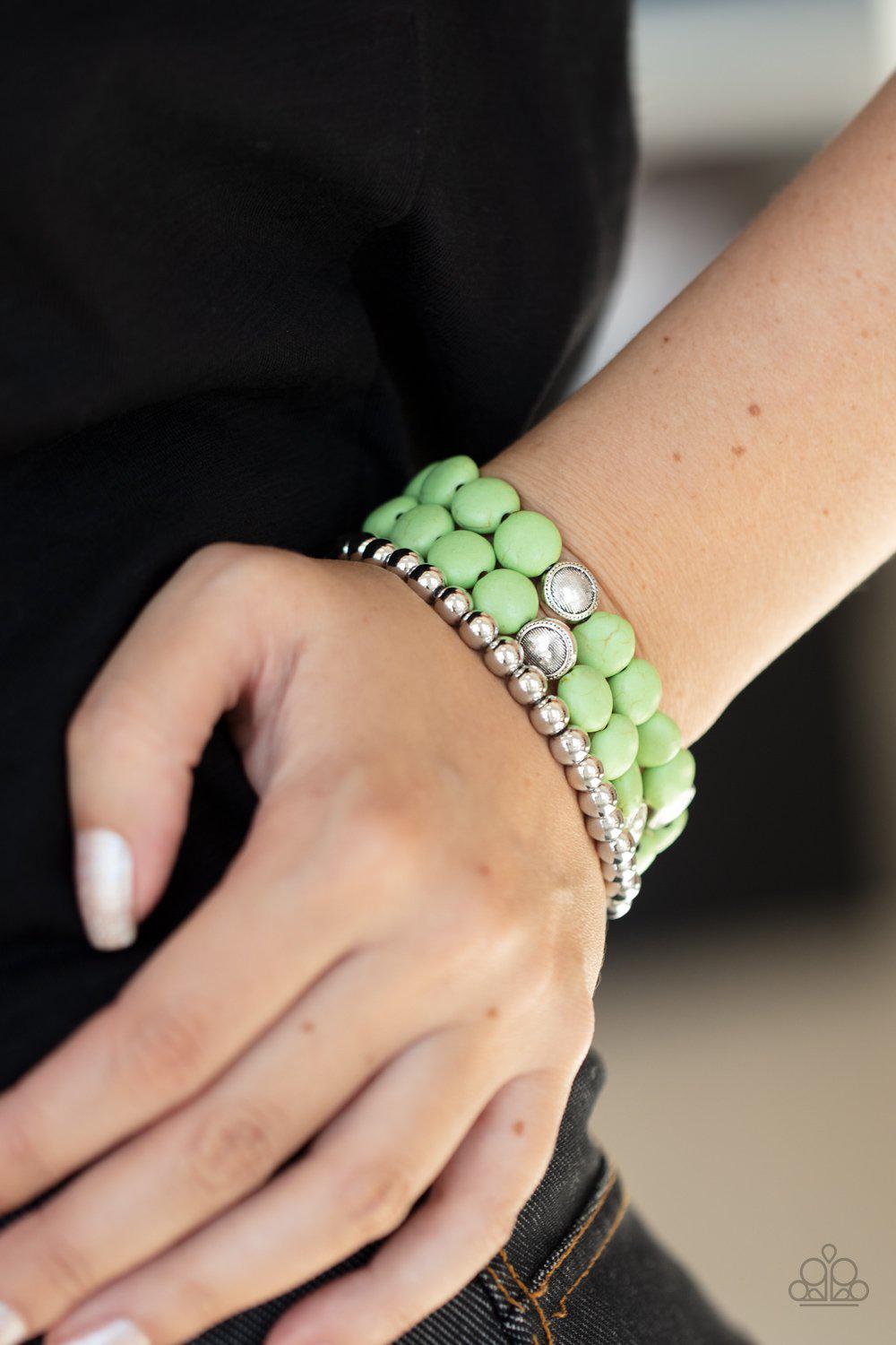 Desert Verbena Green Stone Bracelet Set - Paparazzi Accessories- model - CarasShop.com - $5 Jewelry by Cara Jewels