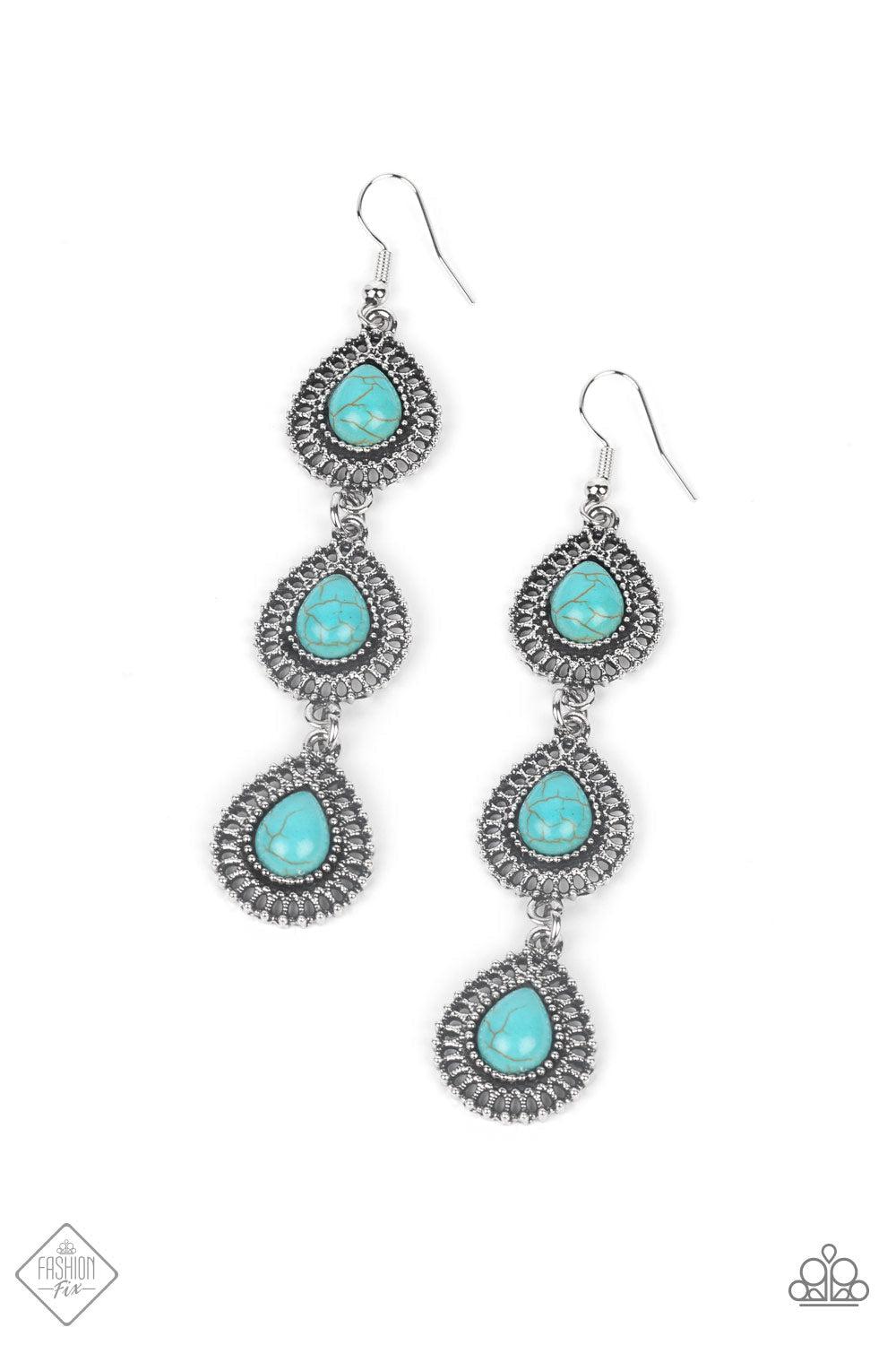 Desertscape Dweller Turquoise Blue Teardrop Earrings - Paparazzi Accessories- lightbox - CarasShop.com - $5 Jewelry by Cara Jewels