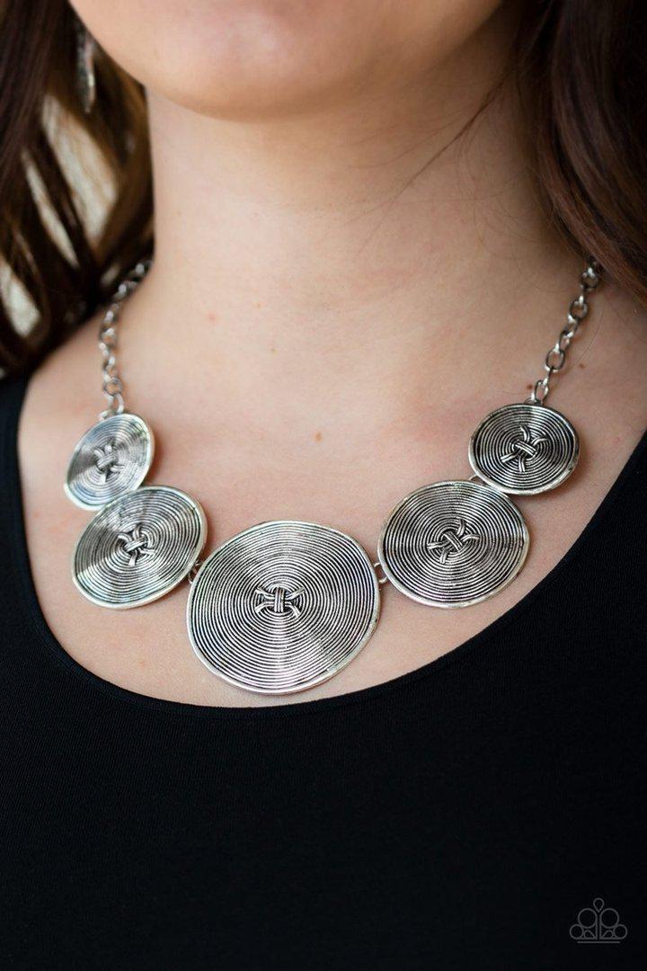 Deserves a Medal Silver Necklace - Paparazzi Accessories-CarasShop.com - $5 Jewelry by Cara Jewels
