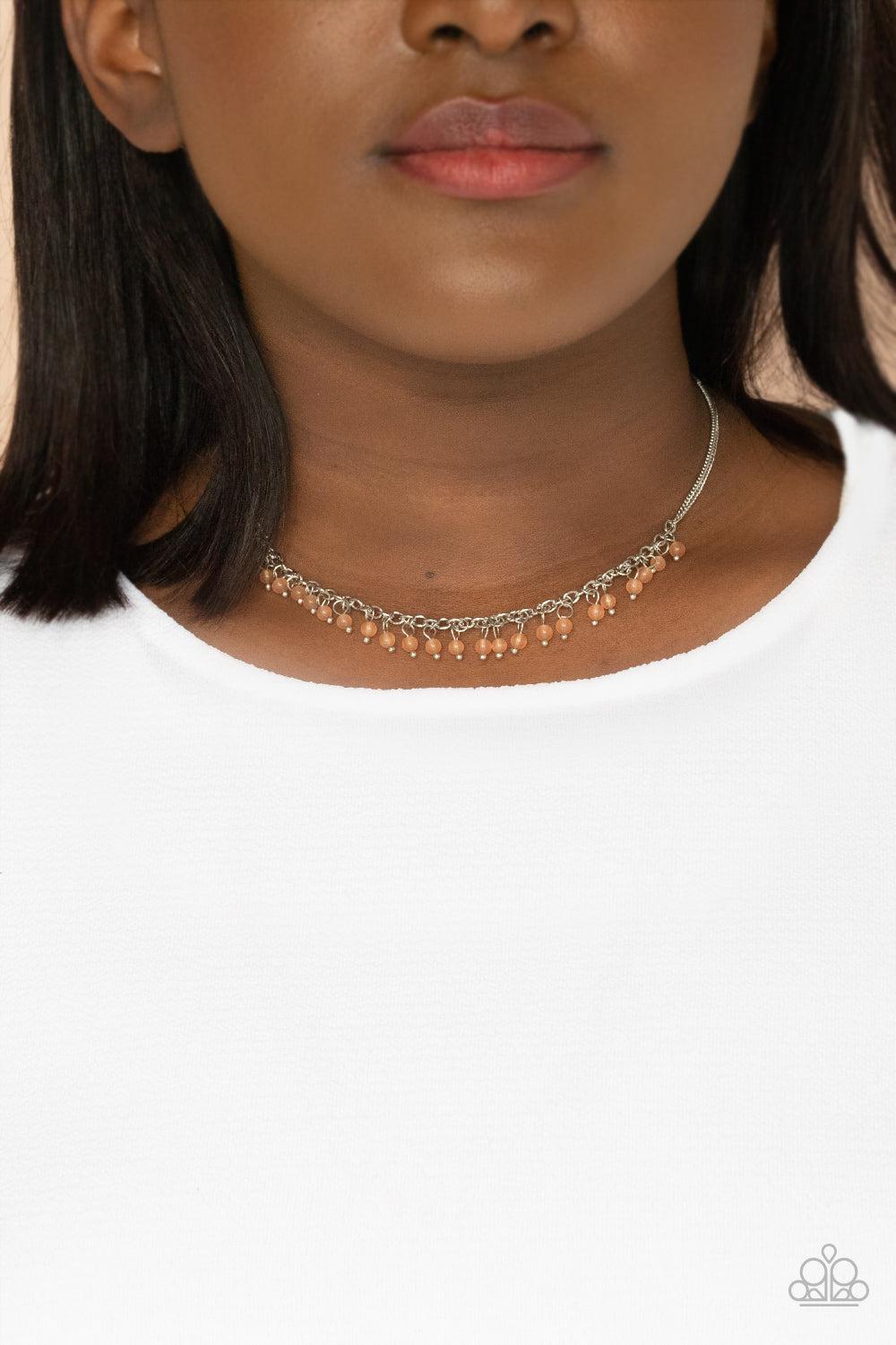 DEW A Double Take Orange Cat&#39;s Eye Stone Necklace - Paparazzi Accessories- on model - CarasShop.com - $5 Jewelry by Cara Jewels