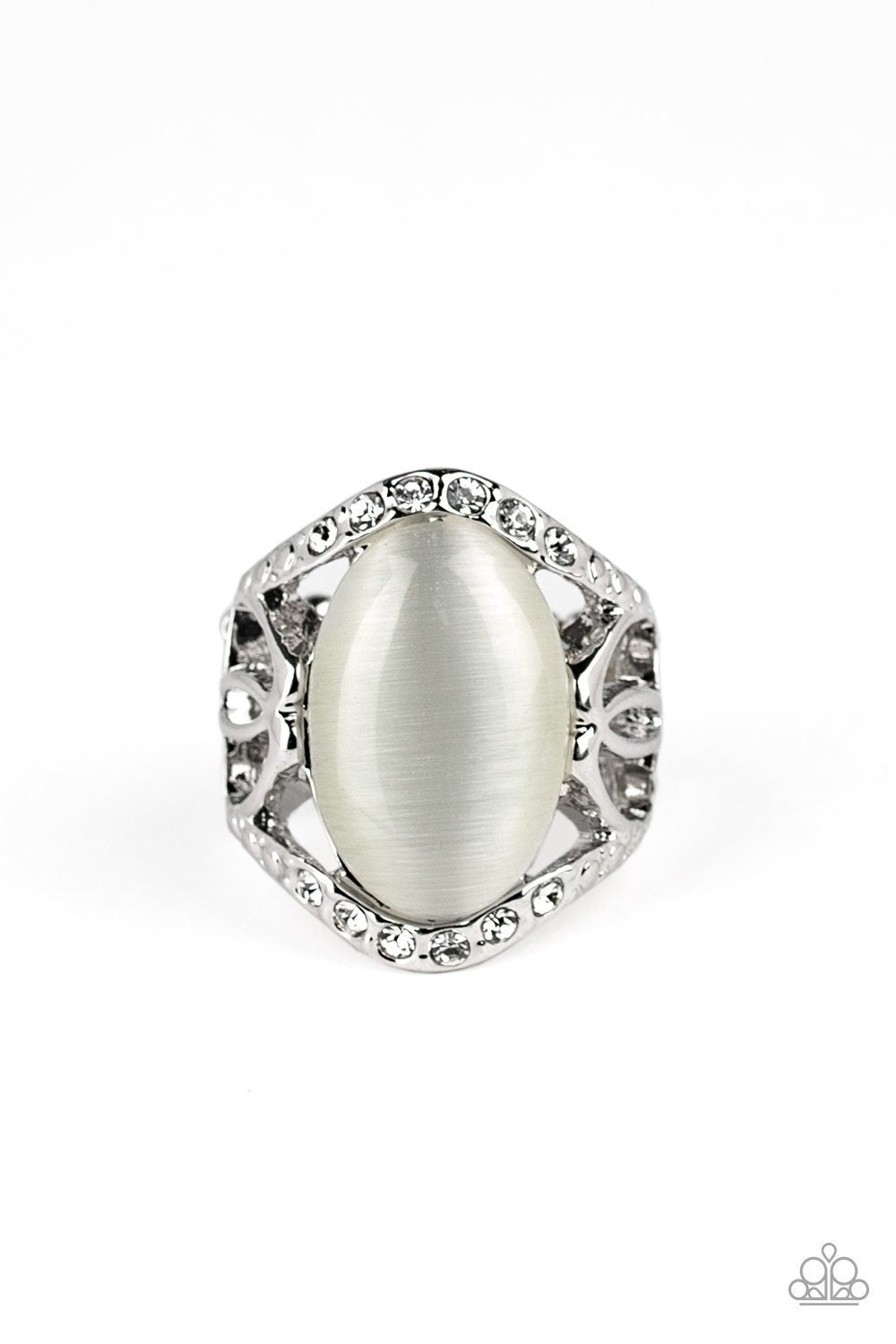 DEW Onto Others White Cat's Eye Stone Ring - Paparazzi Accessories LOTP Exclusive May 2020-CarasShop.com - $5 Jewelry by Cara Jewels