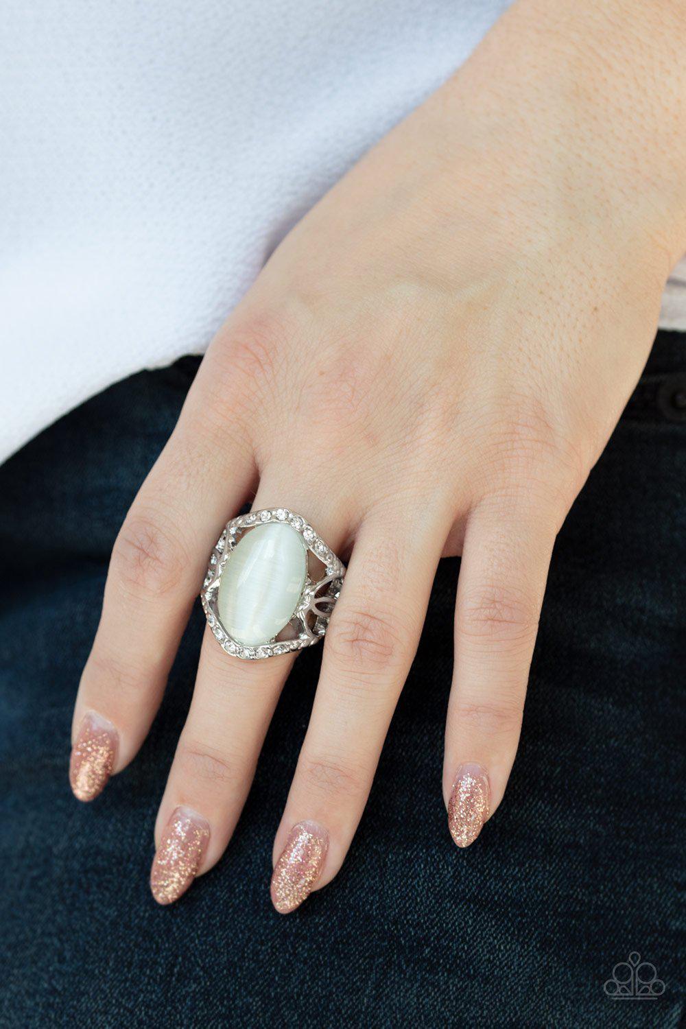 DEW Onto Others White Cat's Eye Stone Ring - Paparazzi Accessories LOTP Exclusive May 2020-CarasShop.com - $5 Jewelry by Cara Jewels