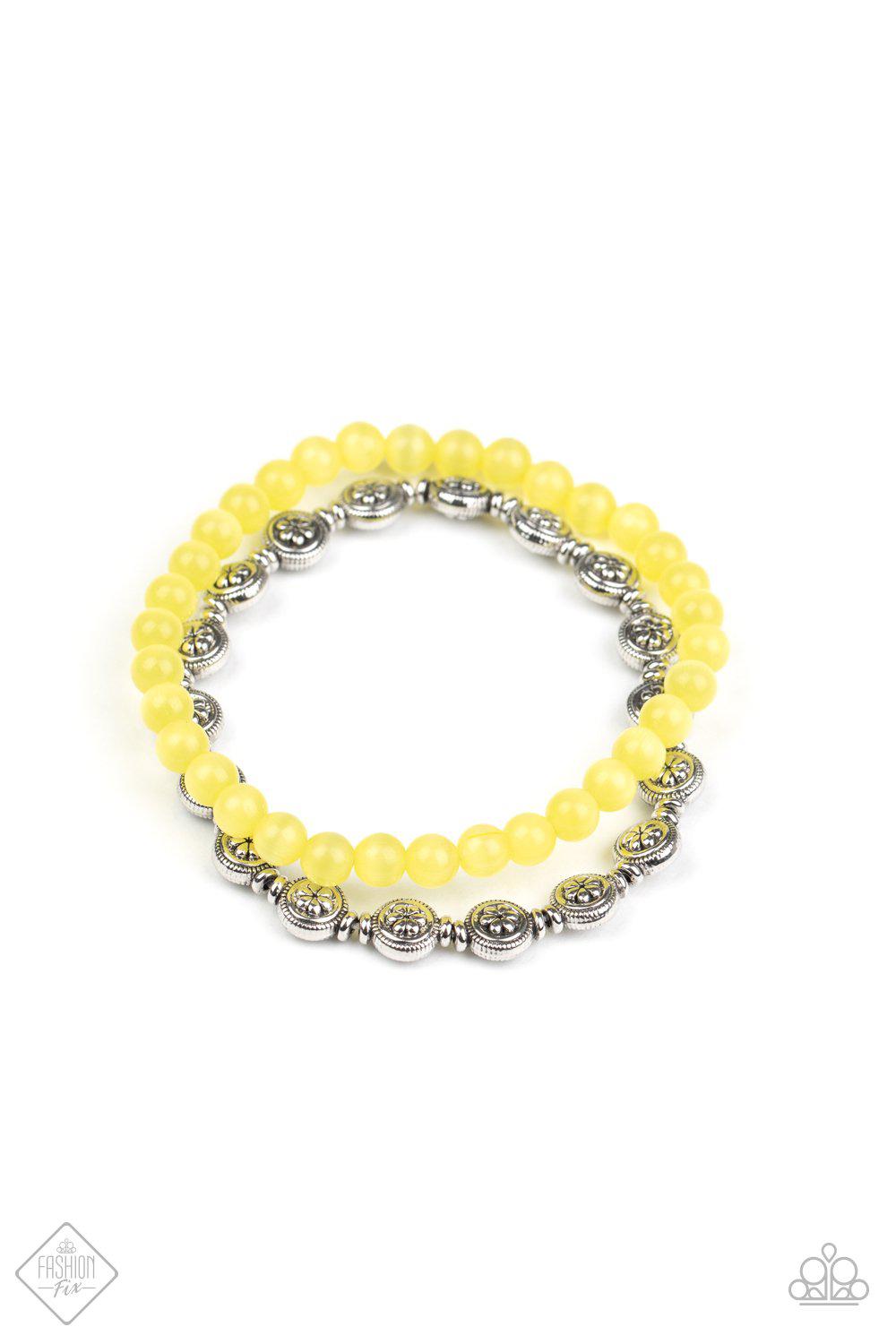 Dewy Dandelions Yellow Cat&#39;s Eye Bracelet - Paparazzi Accessories-CarasShop.com - $5 Jewelry by Cara Jewels