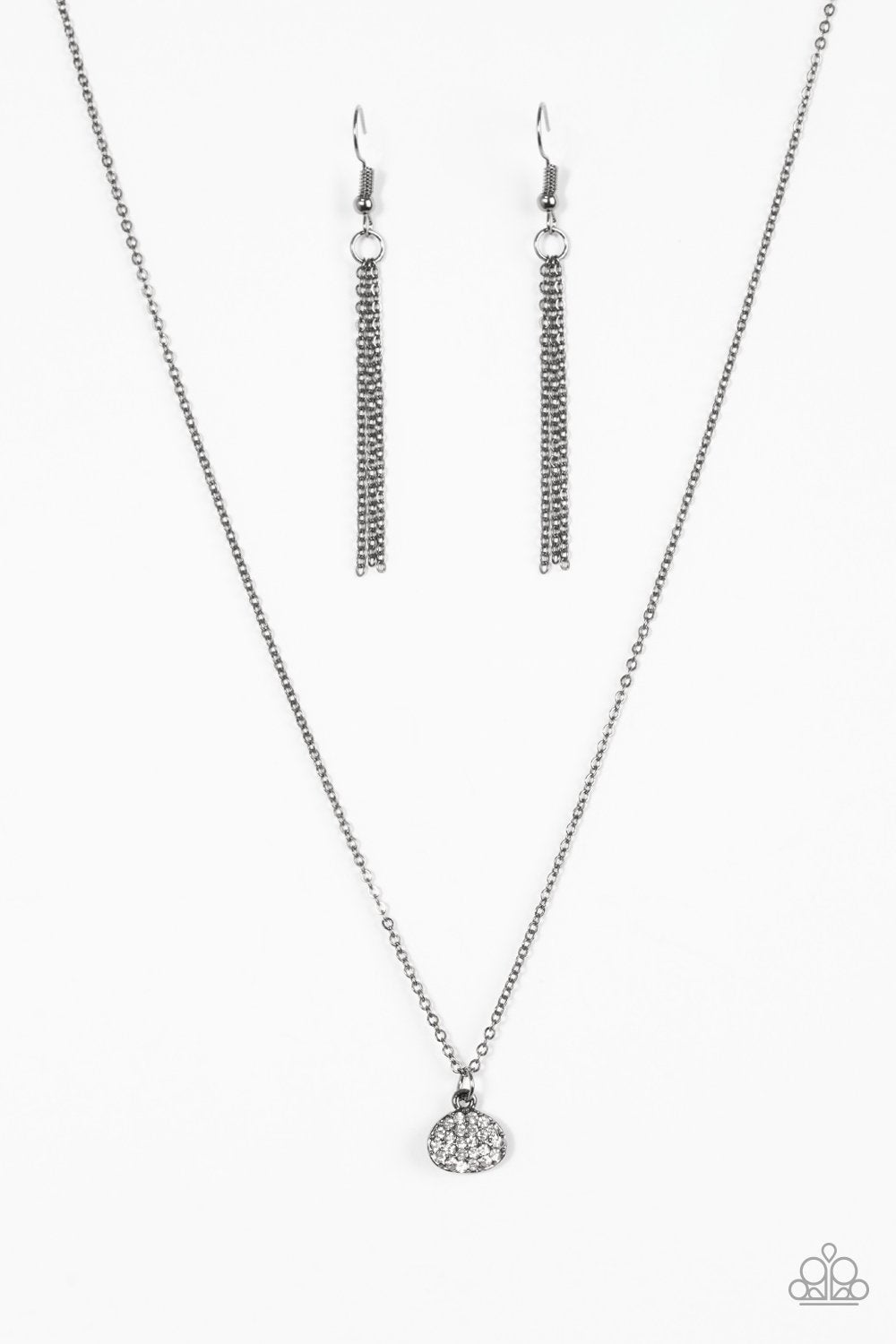 Diamond Debonair Gunmetal Black and White Rhinestone Necklace - Paparazzi Accessories-CarasShop.com - $5 Jewelry by Cara Jewels