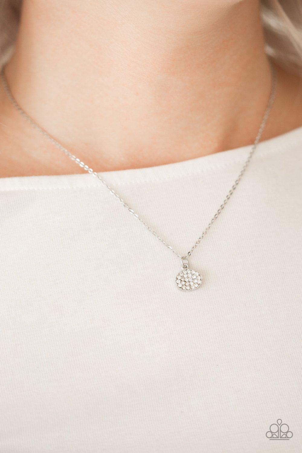 Diamond Debonair Silver and White Rhinestone Necklace - Paparazzi Accessories-CarasShop.com - $5 Jewelry by Cara Jewels