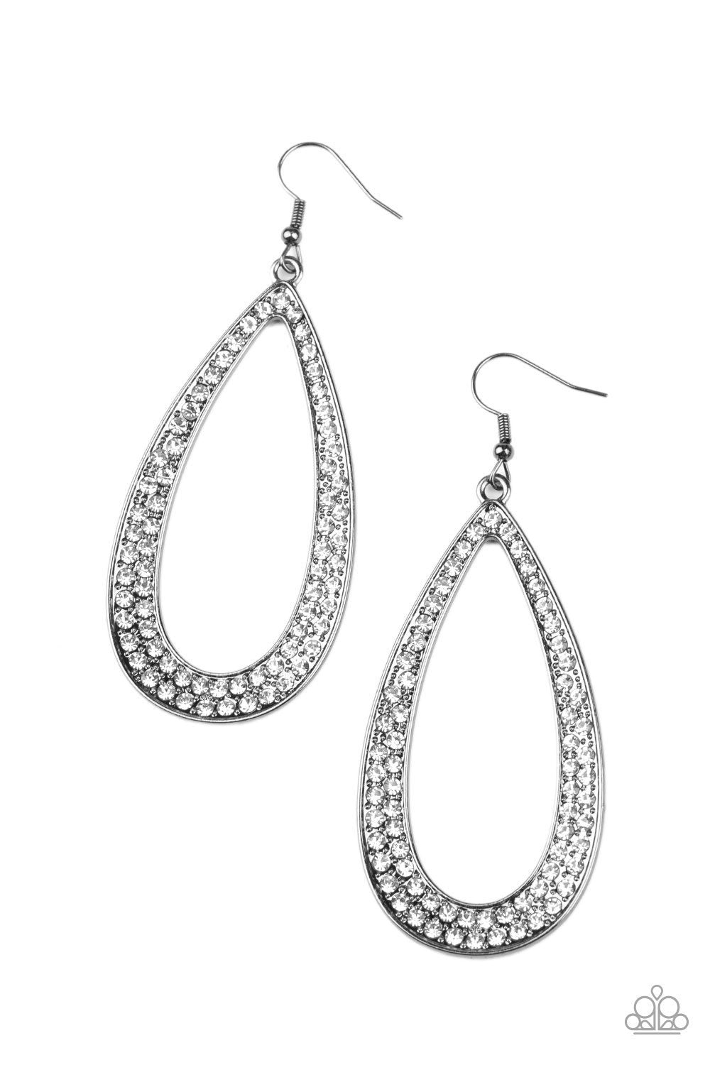 Diamond Distraction Gunmetal Black and White Rhinestone Earrings - Paparazzi Accessories - lightbox -CarasShop.com - $5 Jewelry by Cara Jewels