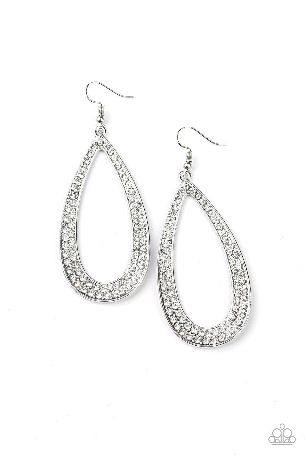 Diamond Distraction White Rhinestone Teardrop Earrings - Paparazzi Accessories-CarasShop.com - $5 Jewelry by Cara Jewels
