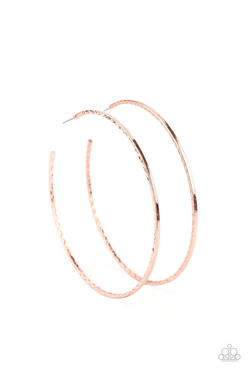 Diamondback Diva Copper Hoop Earrings - Paparazzi Accessories - lightbox -CarasShop.com - $5 Jewelry by Cara Jewels