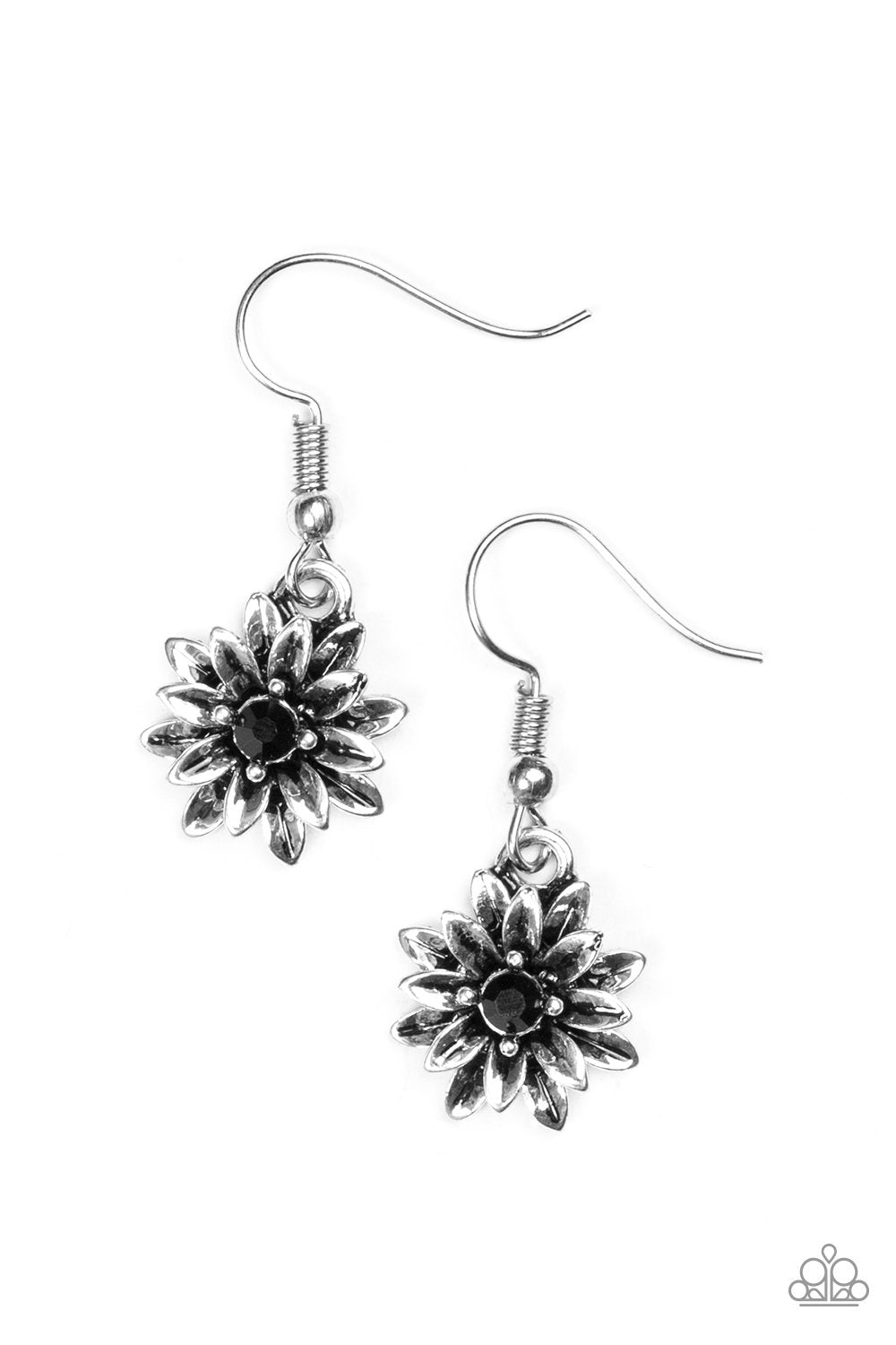 Diamonds and Daisies Black Flower Earrings - Paparazzi Accessories-CarasShop.com - $5 Jewelry by Cara Jewels