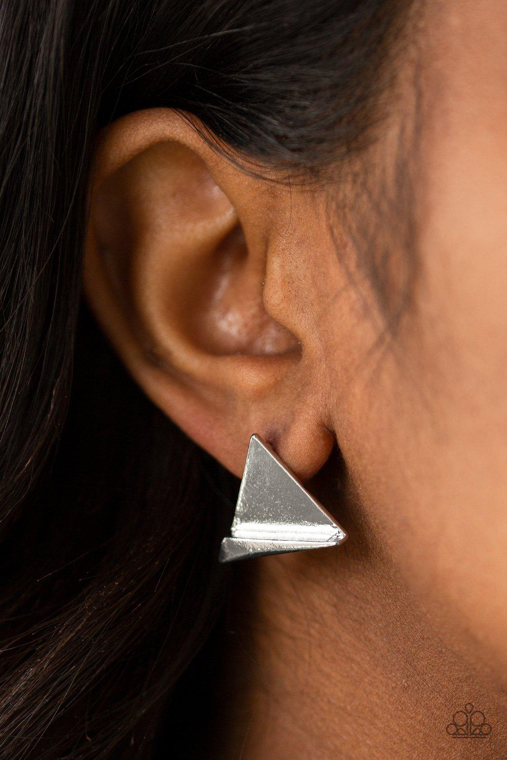Die TRI-ing Silver Post Earrings - Paparazzi Accessories - model -CarasShop.com - $5 Jewelry by Cara Jewels