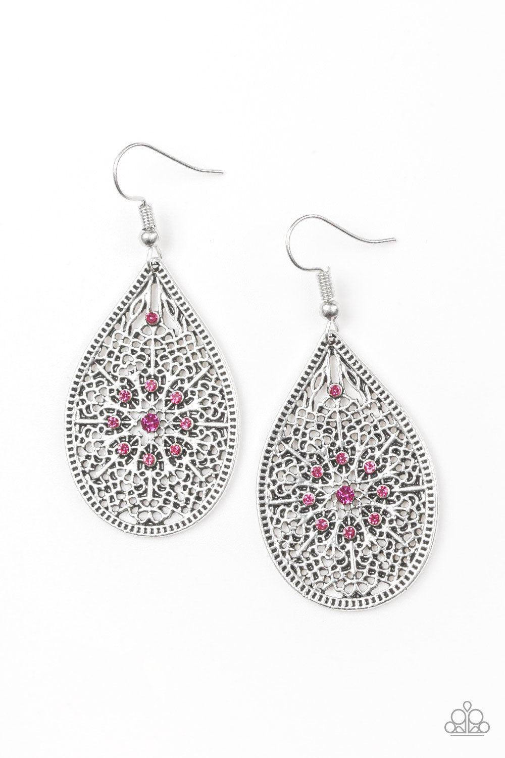 Dinner Party Posh Pink and Silver Earrings - Paparazzi Accessories - lightbox -CarasShop.com - $5 Jewelry by Cara Jewels