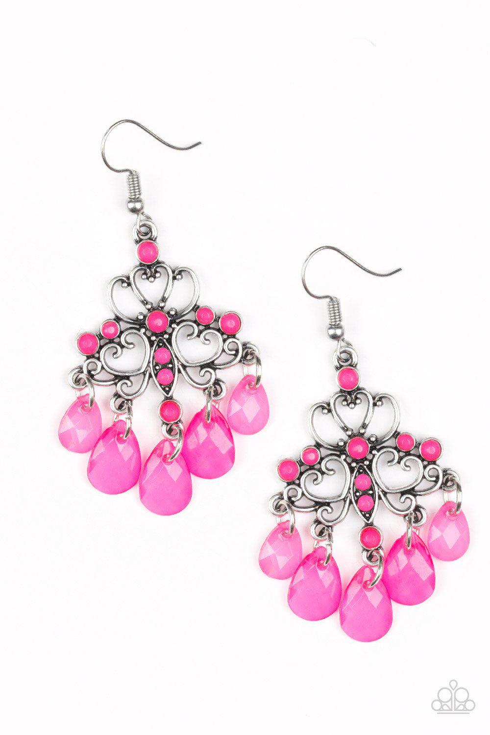 Dip It Glow Pink Earrings - Paparazzi Accessories-CarasShop.com - $5 Jewelry by Cara Jewels