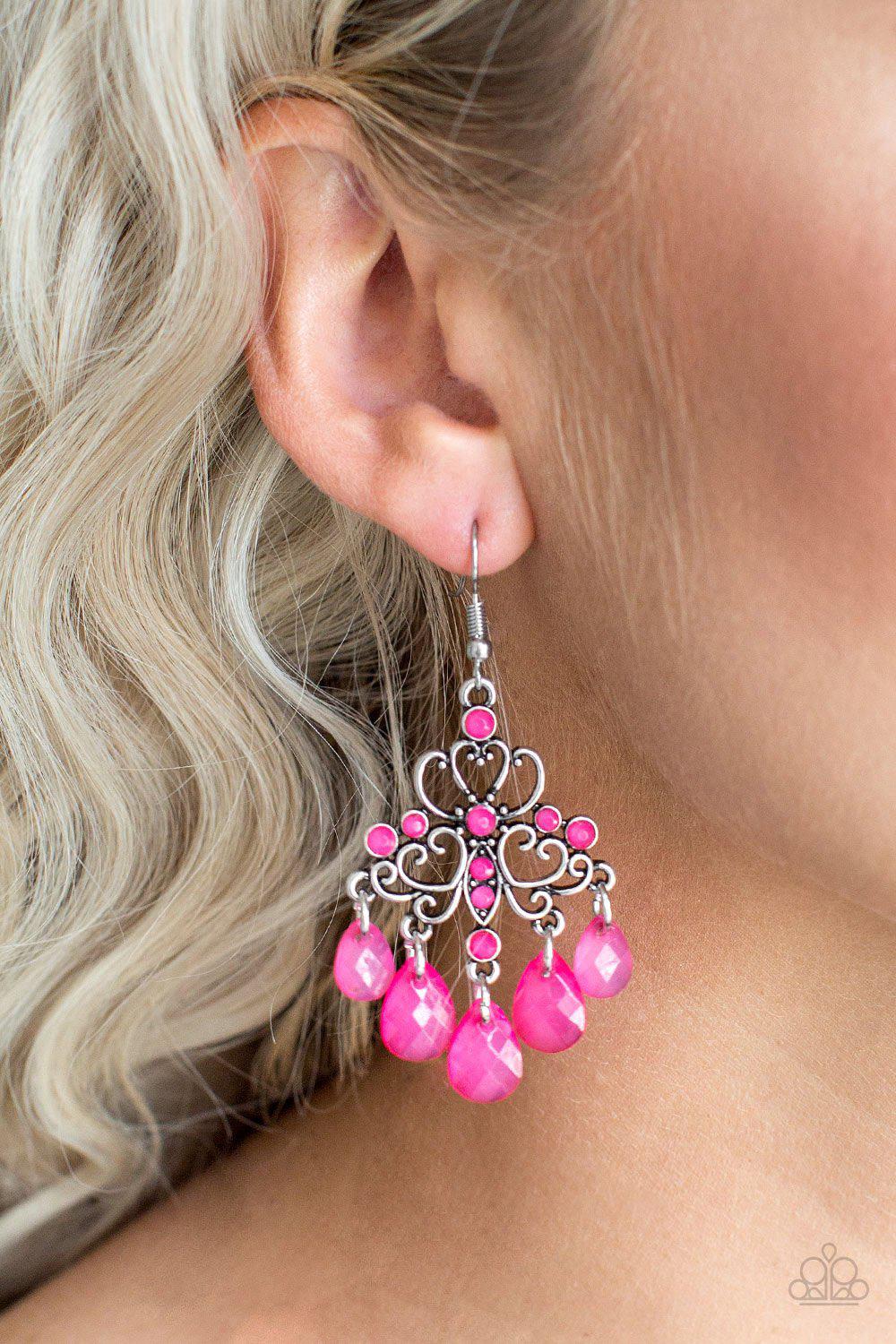 Dip It Glow Pink Earrings - Paparazzi Accessories-CarasShop.com - $5 Jewelry by Cara Jewels