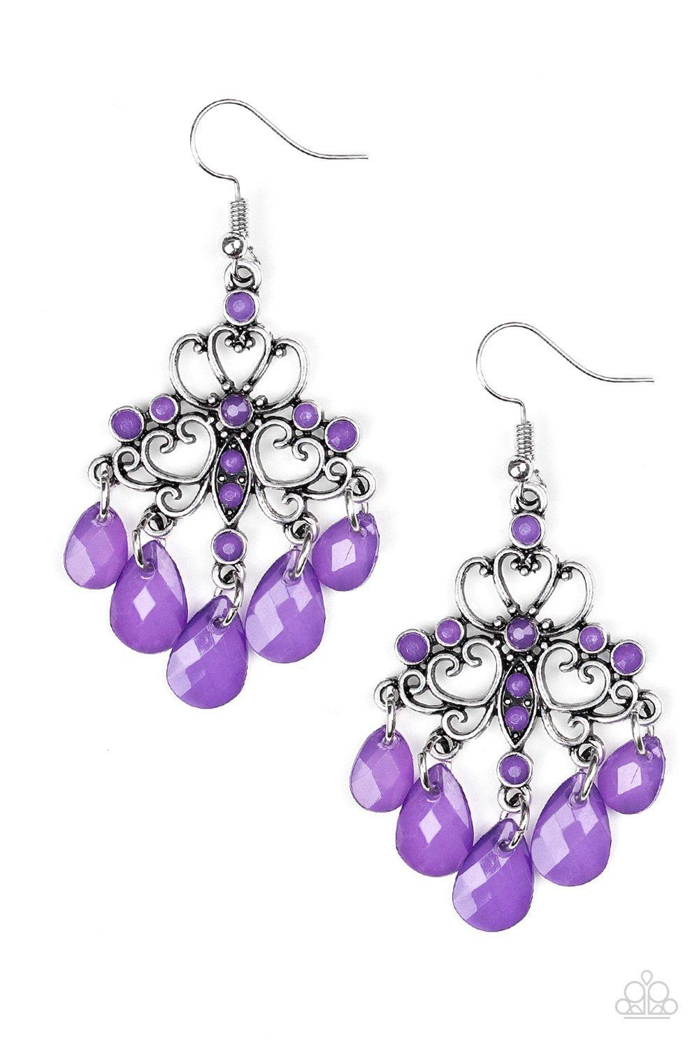 Dip It Glow Purple Earrings - Paparazzi Accessories-CarasShop.com - $5 Jewelry by Cara Jewels