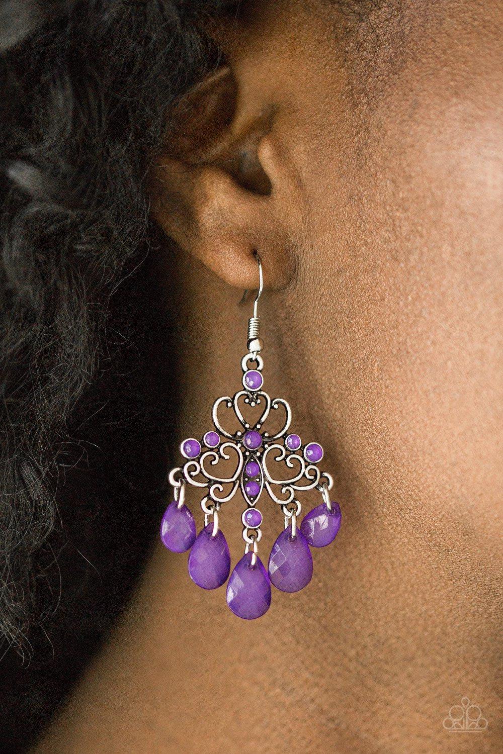 Dip It Glow Purple Earrings - Paparazzi Accessories-CarasShop.com - $5 Jewelry by Cara Jewels