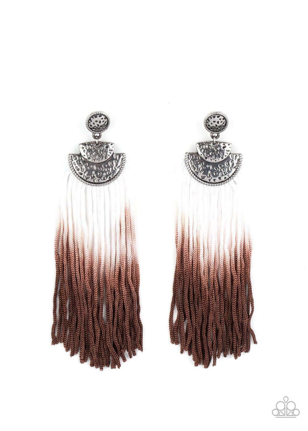 DIP It Up Brown and White Ombre Fringe Earrings - Paparazzi Accessories - lightbox -CarasShop.com - $5 Jewelry by Cara Jewels
