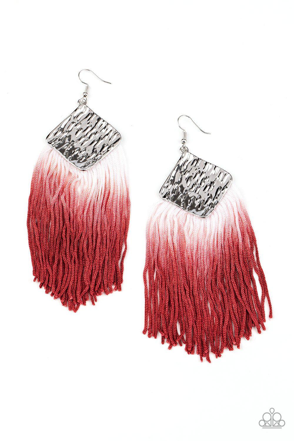 DIP The Scales Red and White Ombre Tassel Earrings - Paparazzi Accessories-CarasShop.com - $5 Jewelry by Cara Jewels