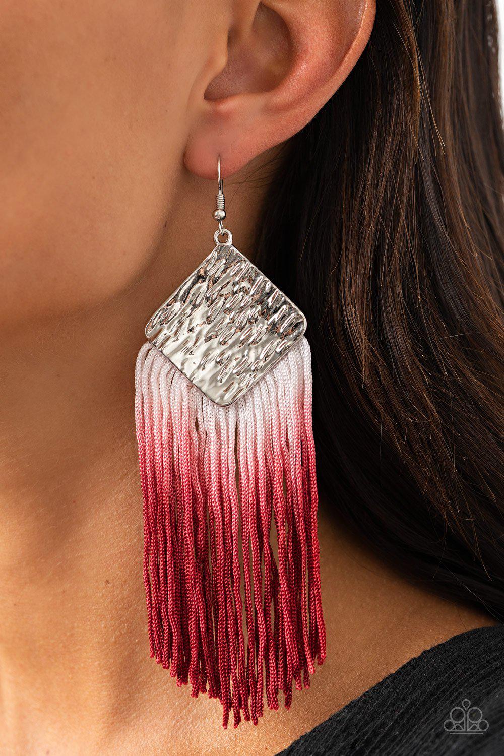 DIP The Scales Red and White Ombre Tassel Earrings - Paparazzi Accessories-CarasShop.com - $5 Jewelry by Cara Jewels
