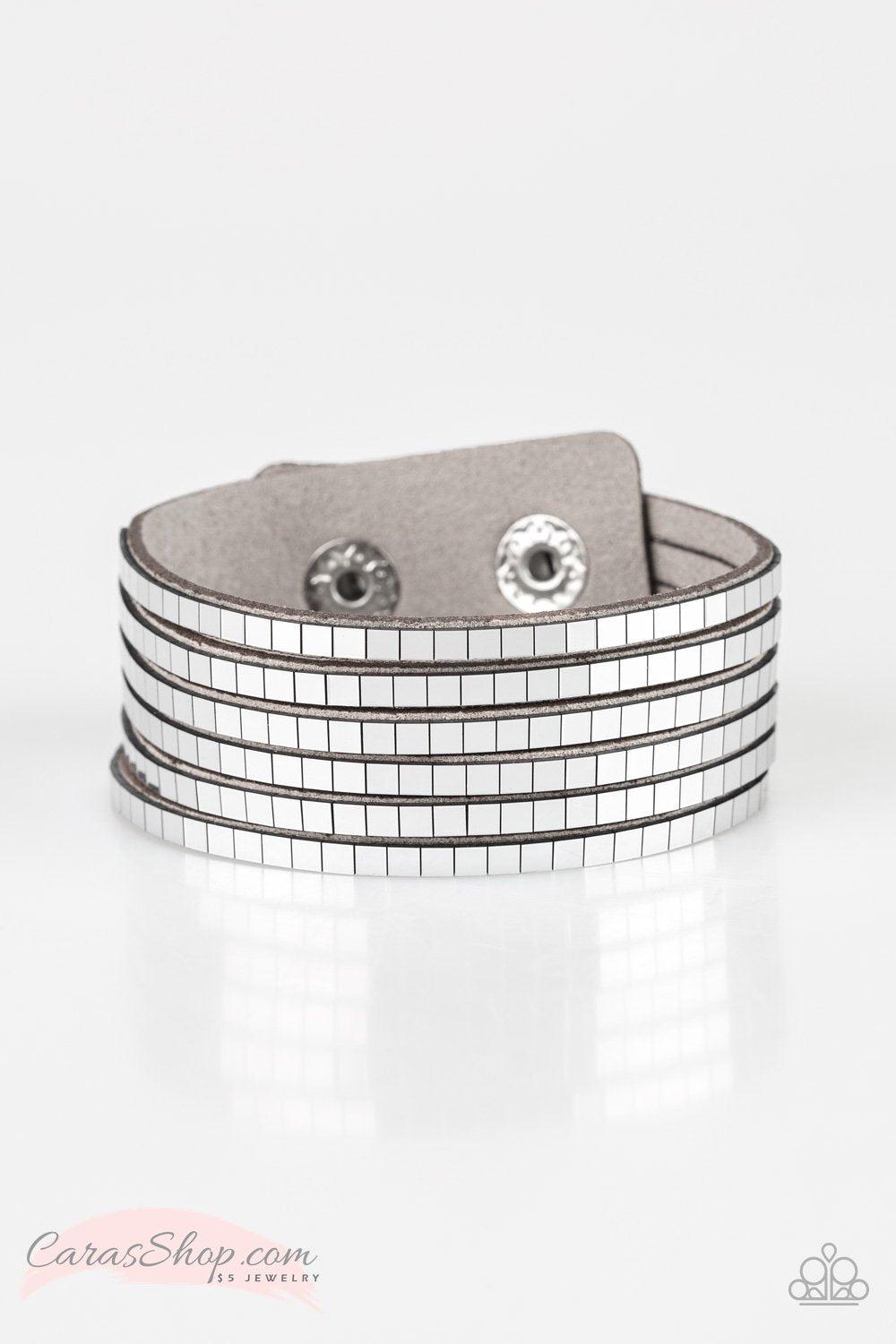 Disco Dazzle Silver Wrap Snap Bracelet - Paparazzi Accessories-CarasShop.com - $5 Jewelry by Cara Jewels