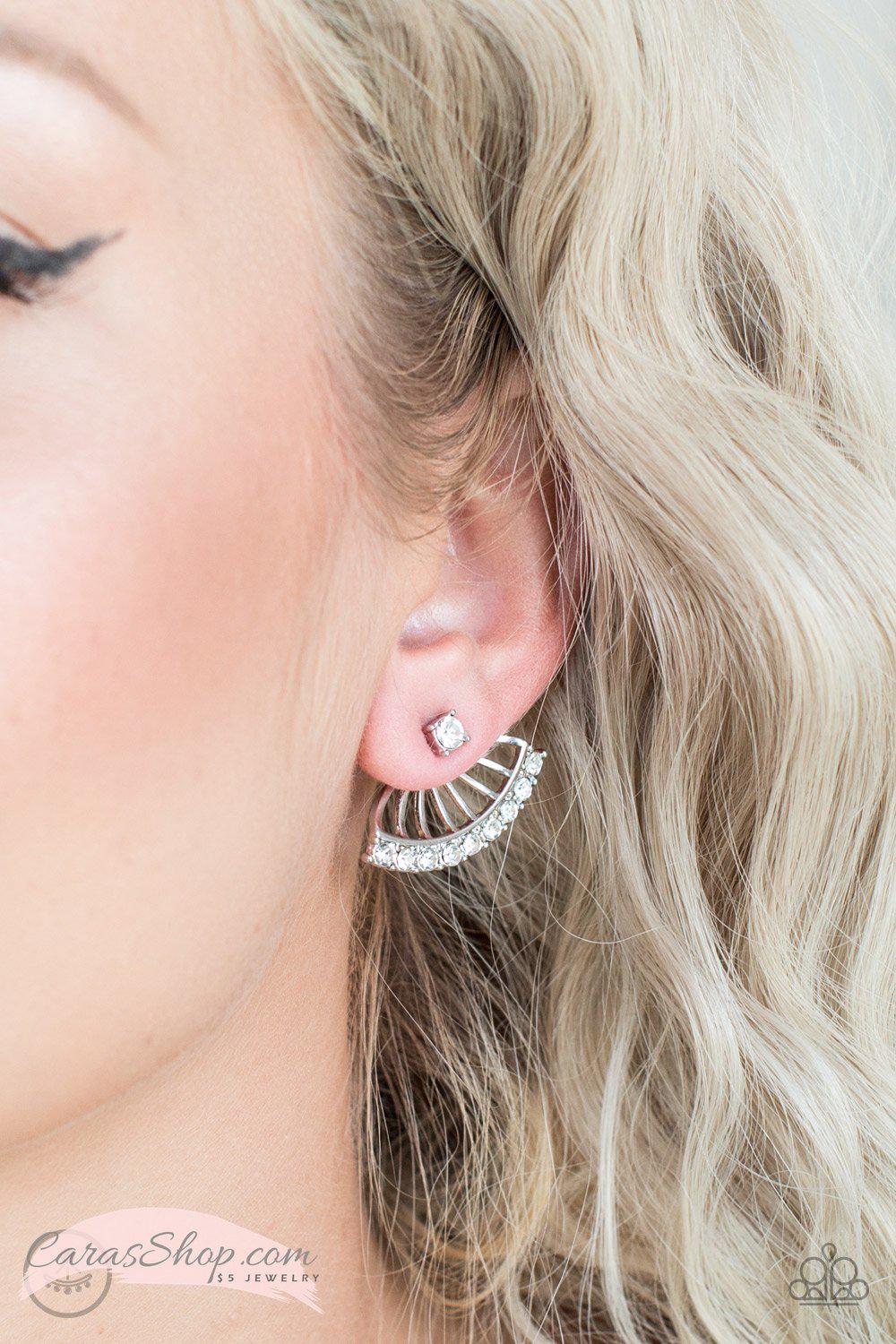 Disco Drama White Double-sided Post Earrings - Paparazzi Accessories-CarasShop.com - $5 Jewelry by Cara Jewels