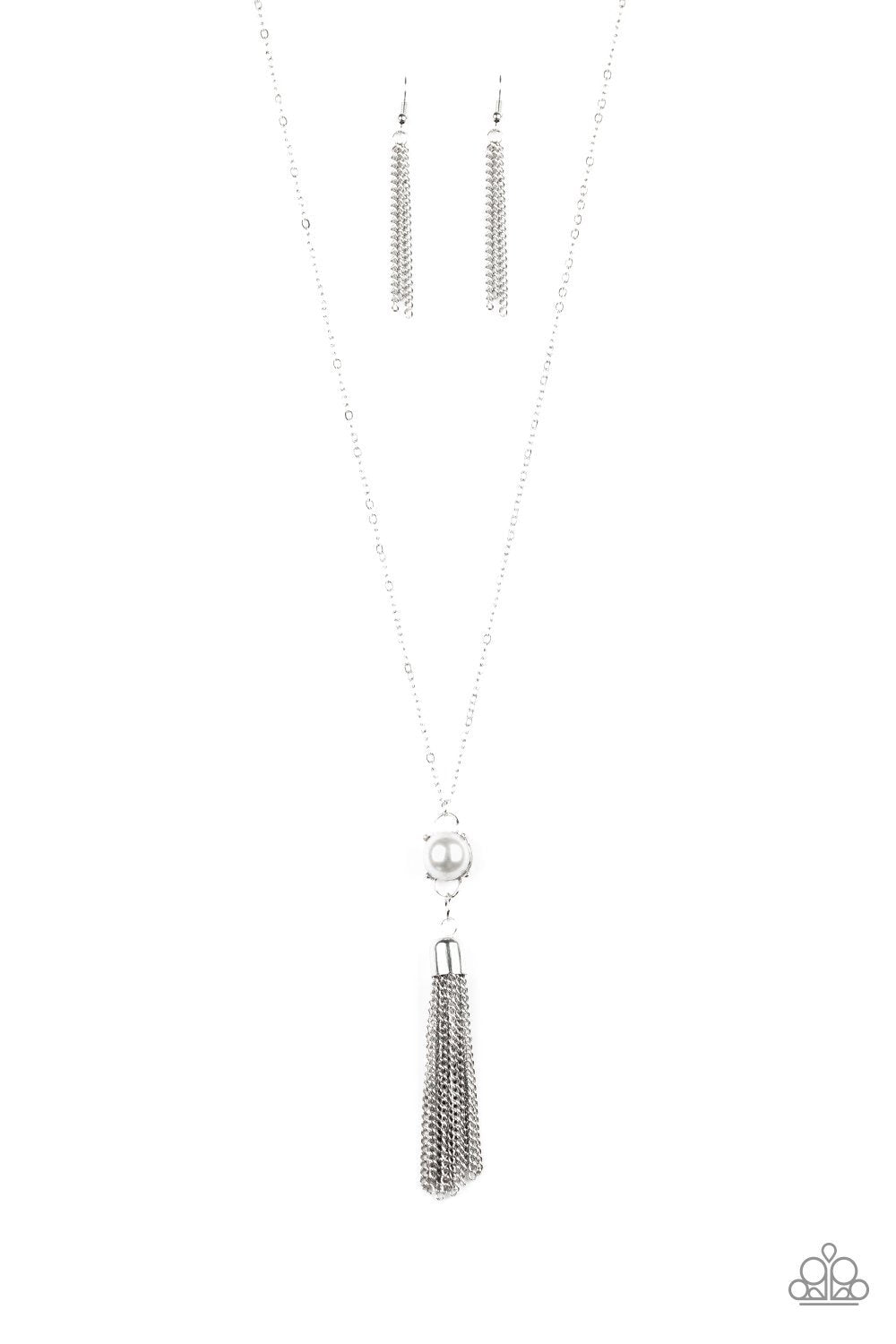 Diva Dance Party White and Silver Tassel Necklace - Paparazzi Accessories - lightbox -CarasShop.com - $5 Jewelry by Cara Jewels