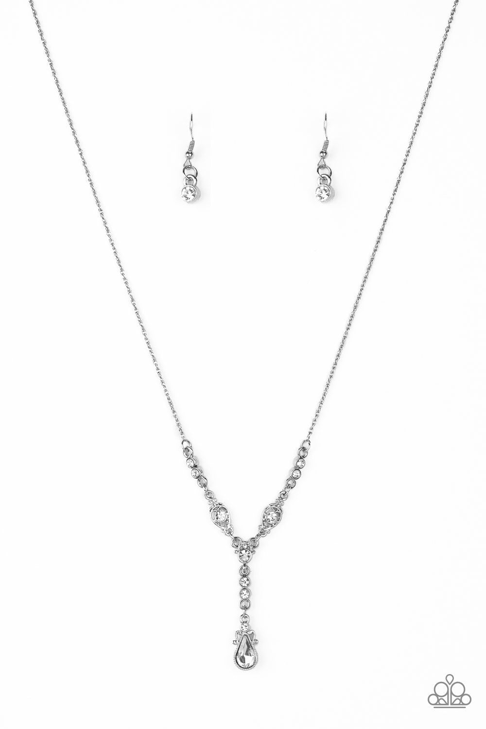 Diva Dazzle White Rhinestone Necklace - Paparazzi Accessories - lightbox -CarasShop.com - $5 Jewelry by Cara Jewels