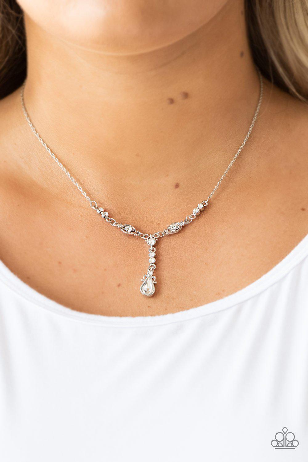 Diva Dazzle White Rhinestone Necklace - Paparazzi Accessories - model -CarasShop.com - $5 Jewelry by Cara Jewels