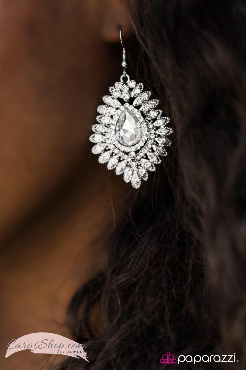 DIVA-de and Conquer White Rhinestone Earrings - Paparazzi Accessories-CarasShop.com - $5 Jewelry by Cara Jewels