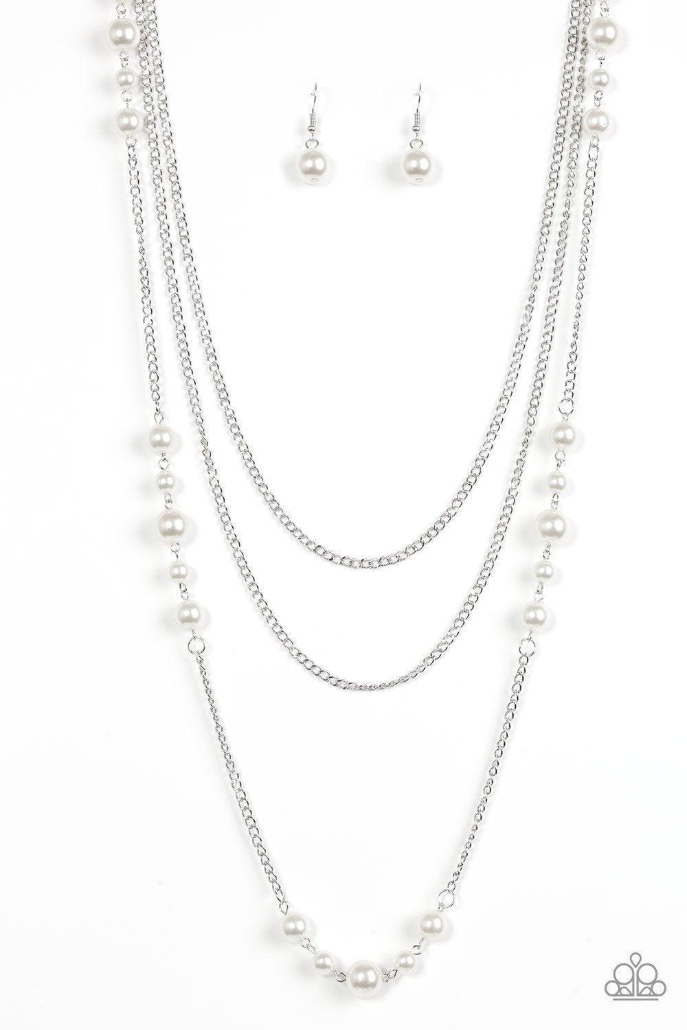 Diva Dilemma Silver and White Pearl Necklace - Paparazzi Accessories-CarasShop.com - $5 Jewelry by Cara Jewels
