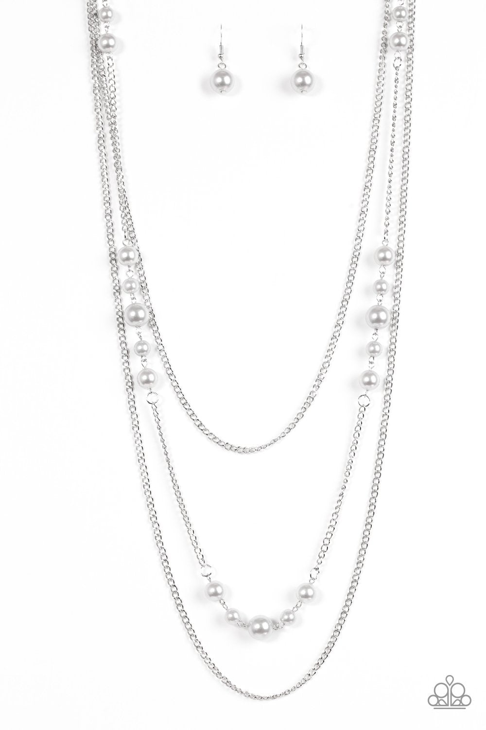 Diva Dilemma Silver Pearl and Chain Necklace - Paparazzi Accessories-CarasShop.com - $5 Jewelry by Cara Jewels