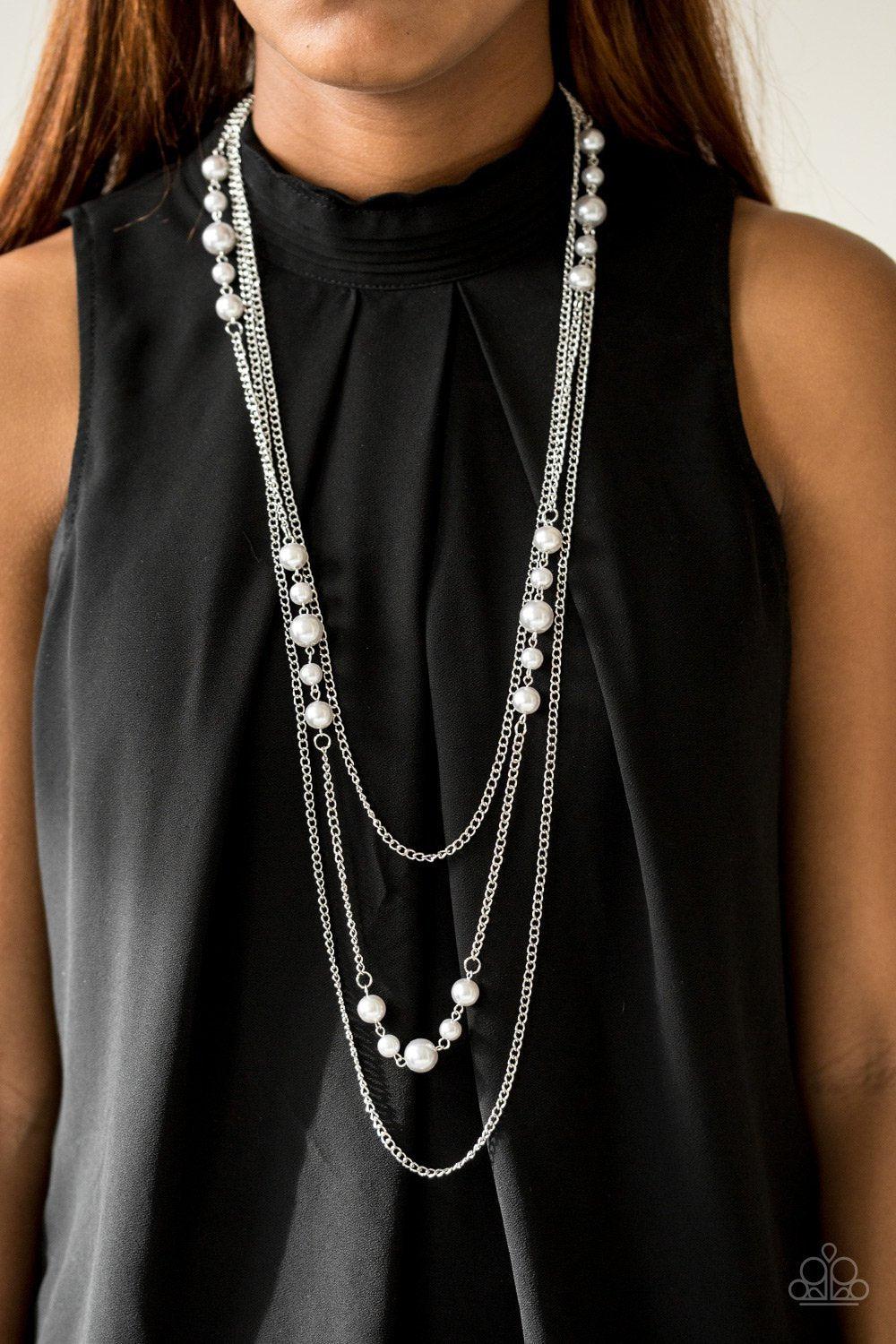 Diva Dilemma Silver Pearl and Chain Necklace - Paparazzi Accessories-CarasShop.com - $5 Jewelry by Cara Jewels