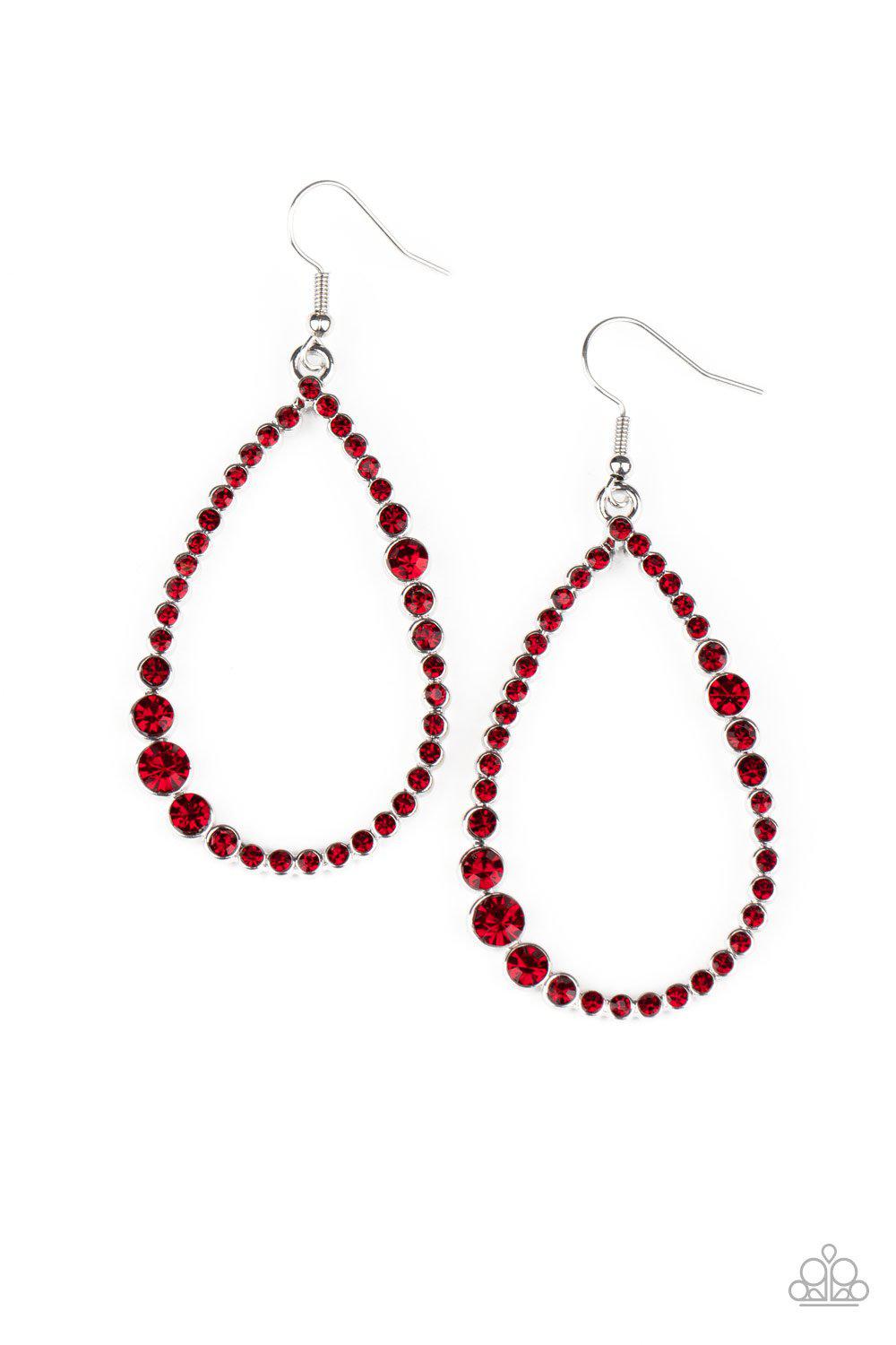 Diva Dimension Red Rhinestone Teardrop Earrings - Paparazzi Accessories-CarasShop.com - $5 Jewelry by Cara Jewels