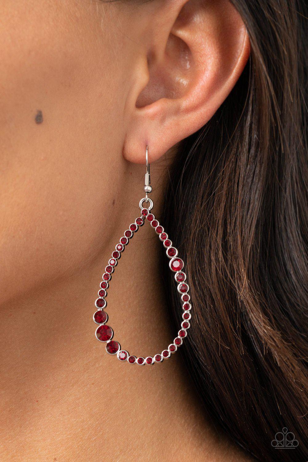 Diva Dimension Red Rhinestone Teardrop Earrings - Paparazzi Accessories-CarasShop.com - $5 Jewelry by Cara Jewels