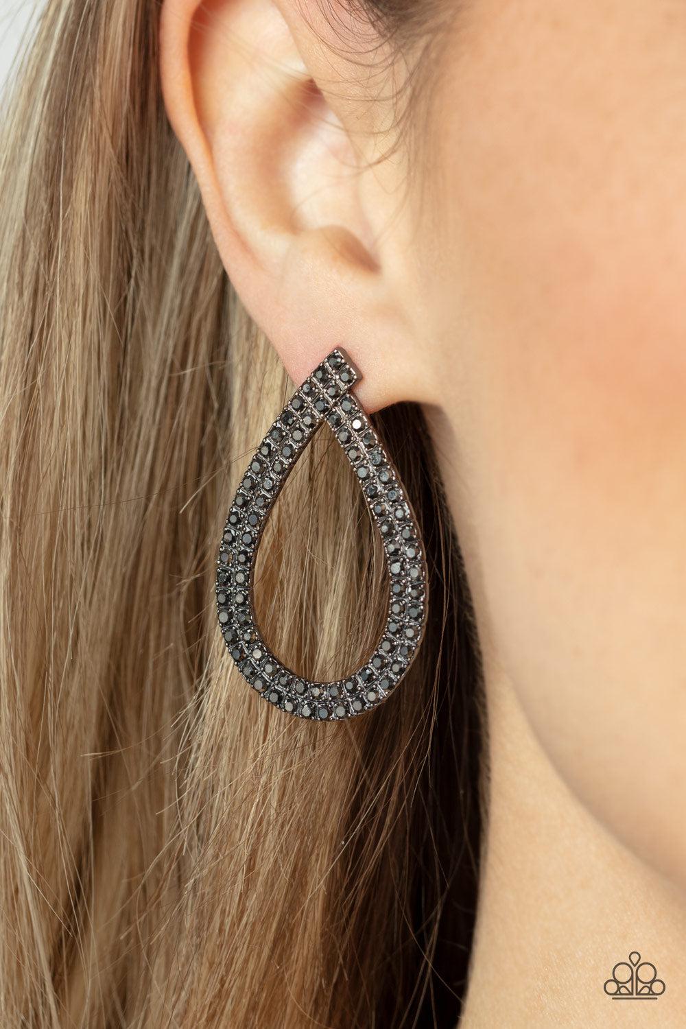 Diva Dust Black &amp; Hematite Rhinestone Earrings - Paparazzi Accessories-on model - CarasShop.com - $5 Jewelry by Cara Jewels