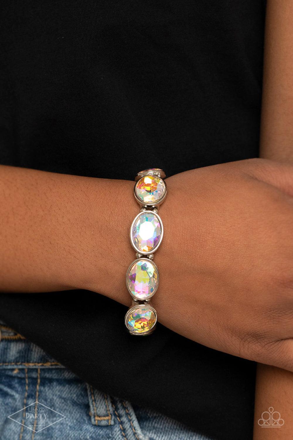 Diva In Disguise Multi Iridescent Rhinestone Bracelet - Paparazzi Accessories-on model - CarasShop.com - $5 Jewelry by Cara Jewels