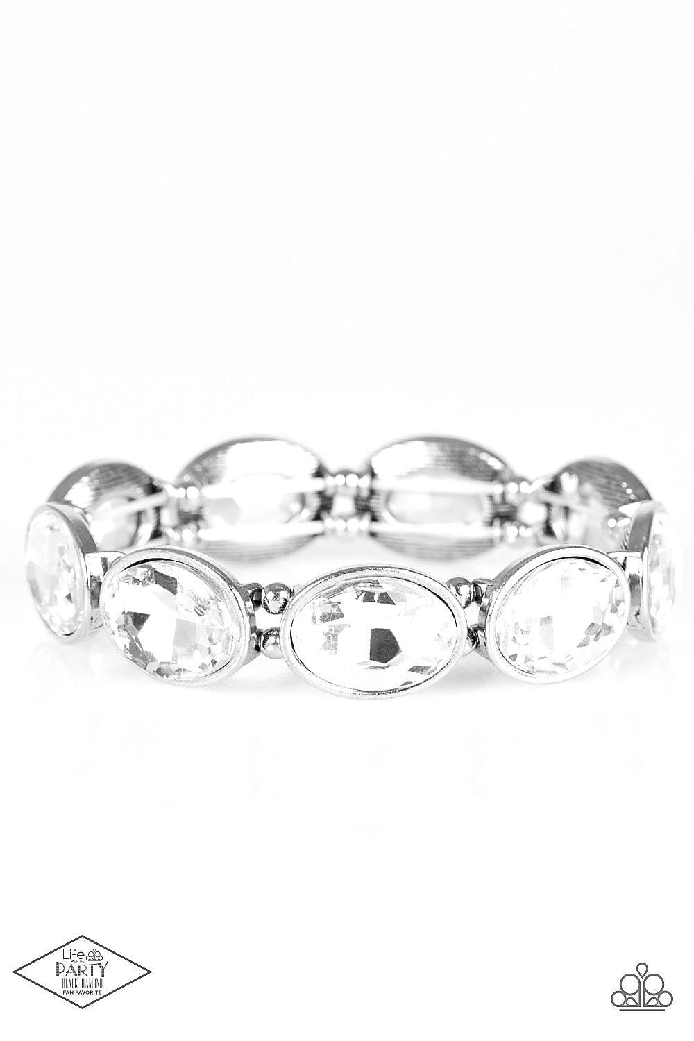 DIVA In Disguise White Rhinestone Bracelet - Paparazzi Accessories- lightbox - CarasShop.com - $5 Jewelry by Cara Jewels