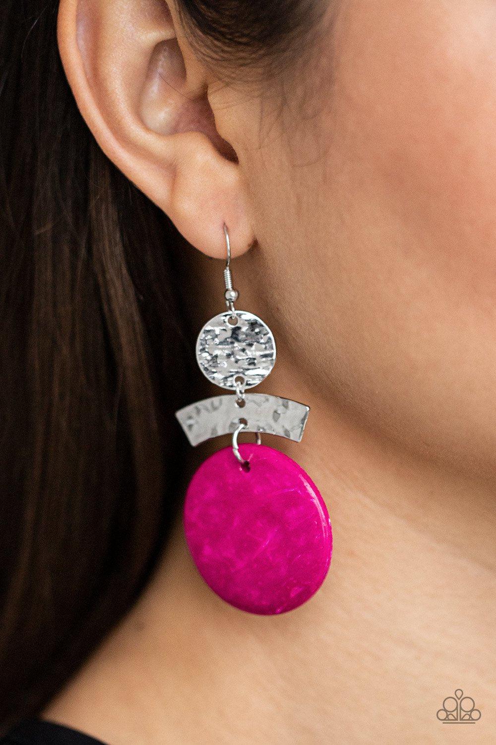 Diva Of My Domain Pink Wood and Silver Earrings - Paparazzi Accessories- model - CarasShop.com - $5 Jewelry by Cara Jewels
