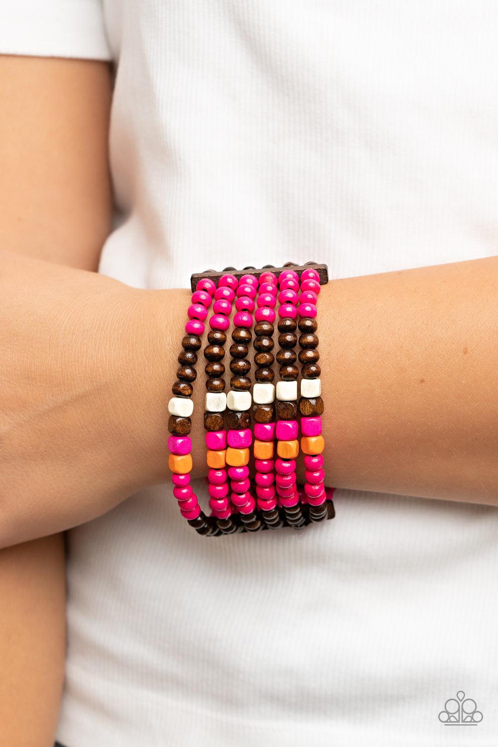 Dive into Maldives Pink & Brown Wood Bracelet - Paparazzi Accessories- lightbox - CarasShop.com - $5 Jewelry by Cara Jewels